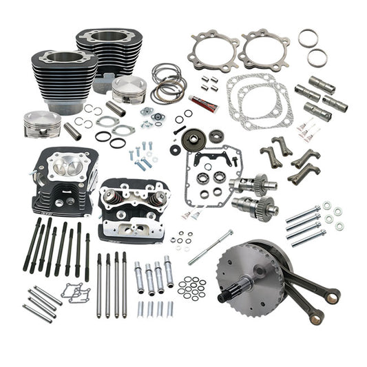 S&S, 124" TWIN CAM TOURING HOT SET-UP KIT WITH HEADS. BLACK