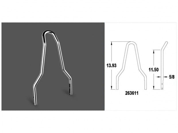 Round Sissy Bar Upright Width: 8,75", Height 13,93" Chrome